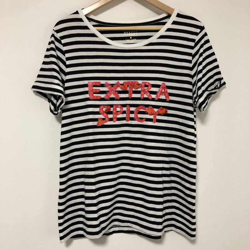 ケイト・スペード ニューヨーク kate spade new york Tシャツ 半袖 L ロゴ、文字 X ストライプ 白 / ホワイト / X 黒 / ブラック / レディース USED 古着 中古 10010600