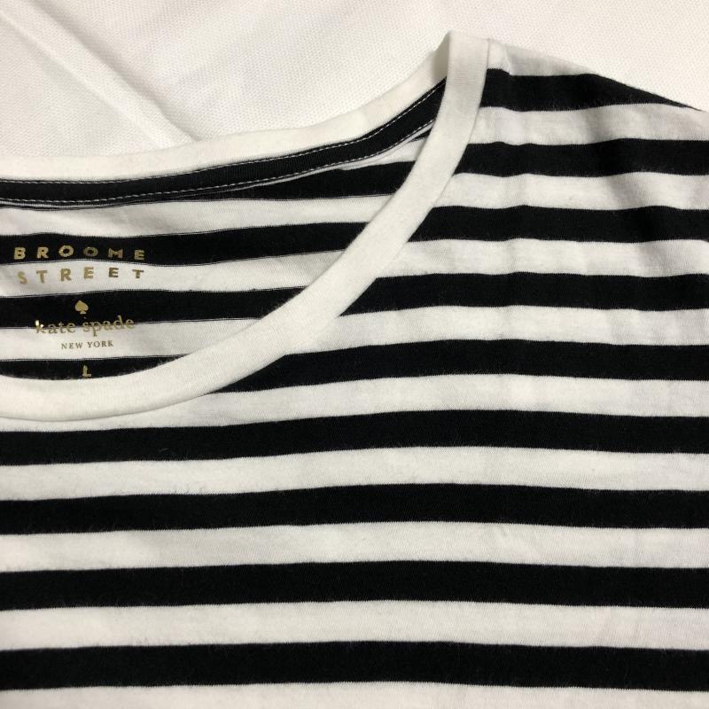 ケイト・スペード ニューヨーク kate spade new york Tシャツ 半袖 L ロゴ、文字 X ストライプ 白 / ホワイト / X 黒 / ブラック / レディース USED 古着 中古 10010600
