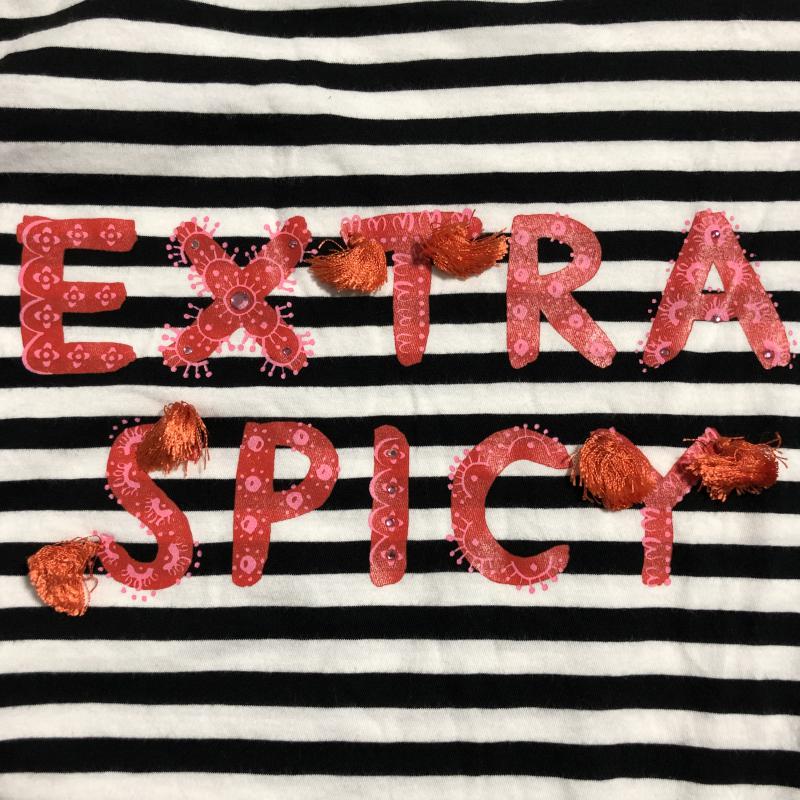 ケイト・スペード ニューヨーク kate spade new york Tシャツ 半袖 L ロゴ、文字 X ストライプ 白 / ホワイト / X 黒 / ブラック / レディース USED 古着 中古 10010600