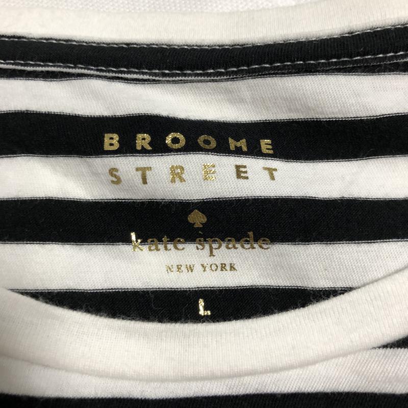 ケイト・スペード ニューヨーク kate spade new york Tシャツ 半袖 L ロゴ、文字 X ストライプ 白 / ホワイト / X 黒 / ブラック / レディース USED 古着 中古 10010600