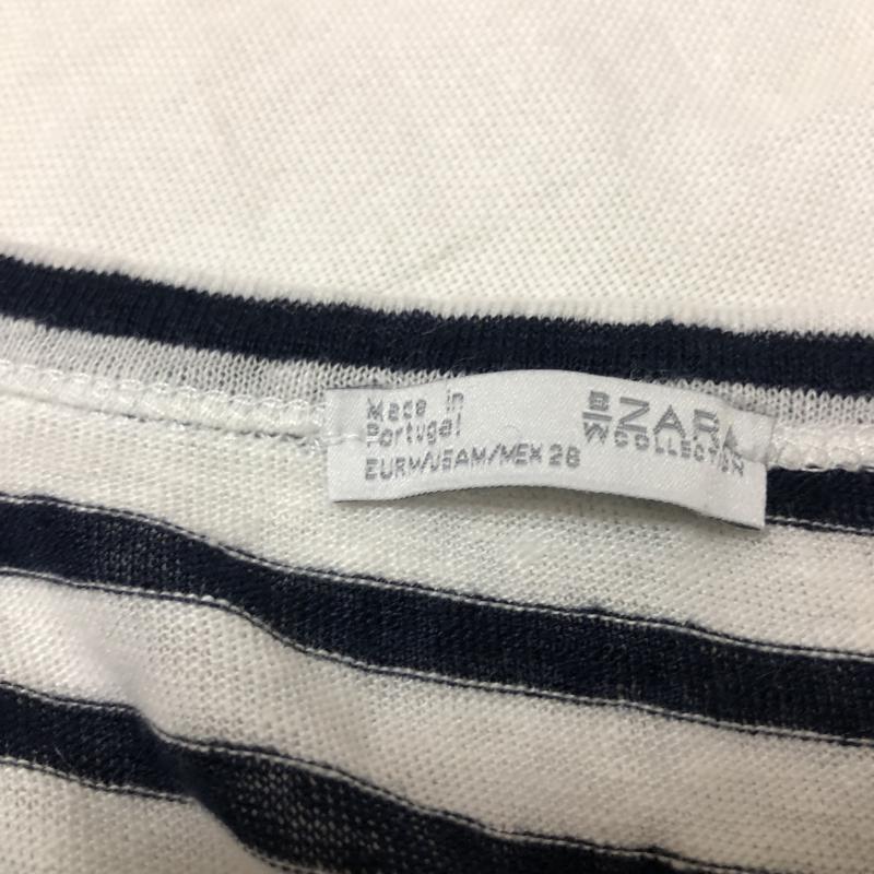 ザラ ZARA カットソー 半袖 M ボーダー柄 白 / ホワイト / X 紺 / ネイビー / レディース USED 古着 中古 10010745