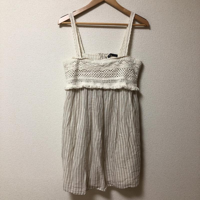 ザラ ZARA キャミソール キャミソール S ボーダー柄 X 刺繍 白 / ホワイト / X ベージュ / ベージュ / レディース USED 古着 中古 10010765
