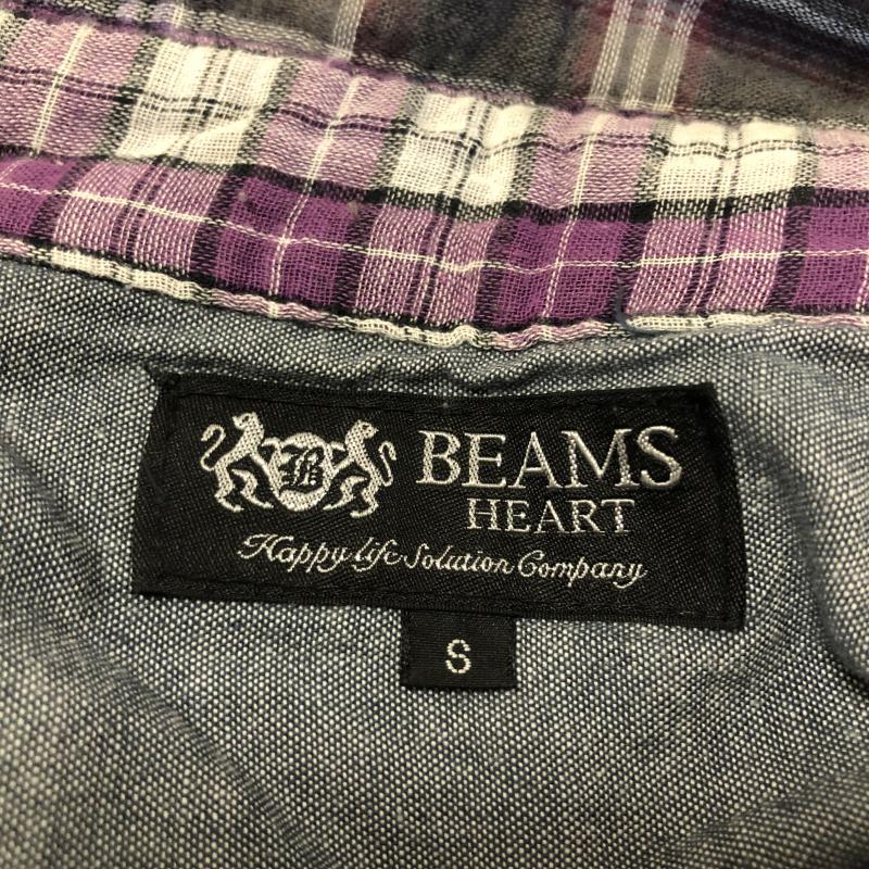 ビームス ハート BEAMS HEART シャツ、ブラウス 七分袖 S チェック 黒 / ブラック / X 白 / ホワイト / X 紫 / パープル / X マルチカラー / マルチカラー / メンズ USED 古着 中古 10011219