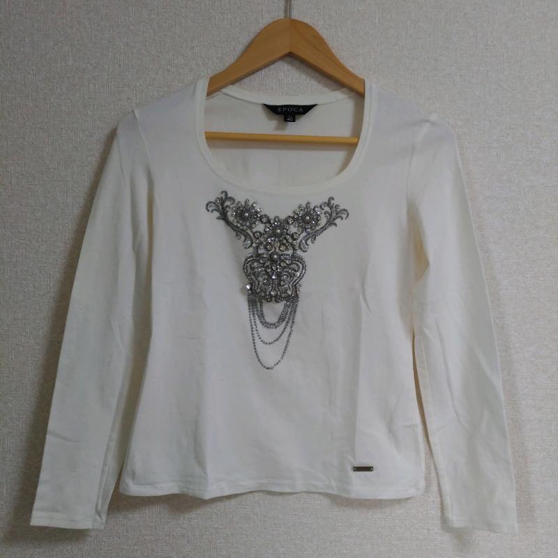エポカ EPOCA Tシャツ 長袖 40 無地 X 刺繍 白 / ホワイト / X 銀 / シルバー / レディース USED 古着 中古 10011739