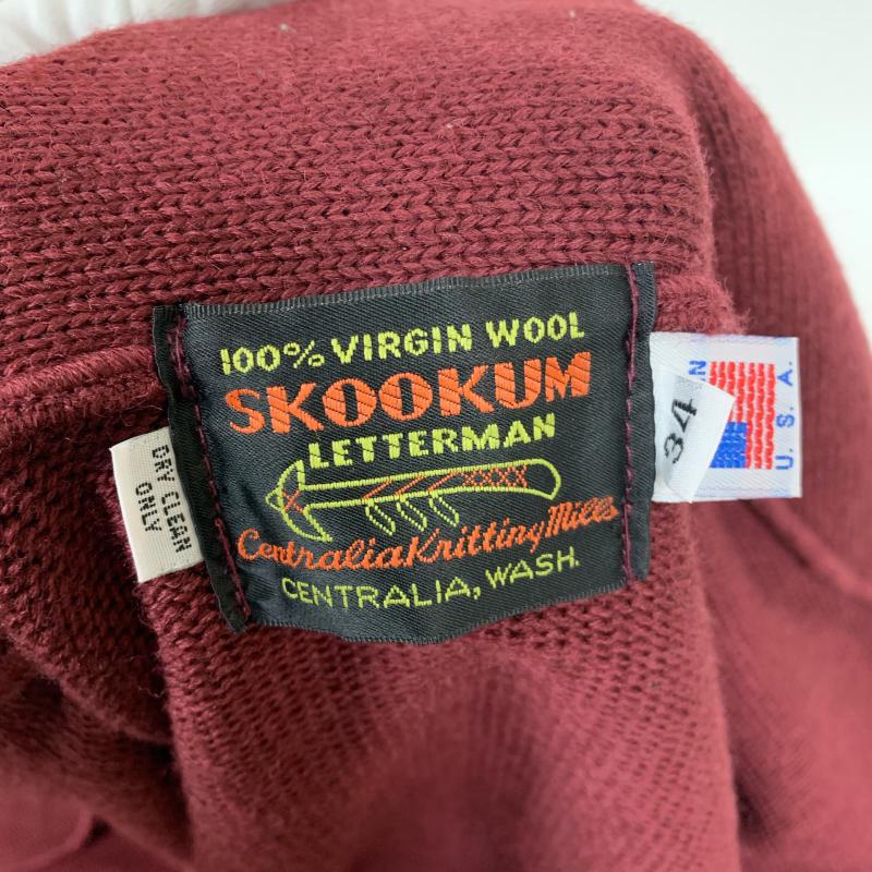 スクーカム SKOOKUM カーディガン 長袖 アメリカ製 ニットカーディガン 34 無地 X ワンポイント 茶 / ブラウン / メンズ USED 古着 中古 10011793