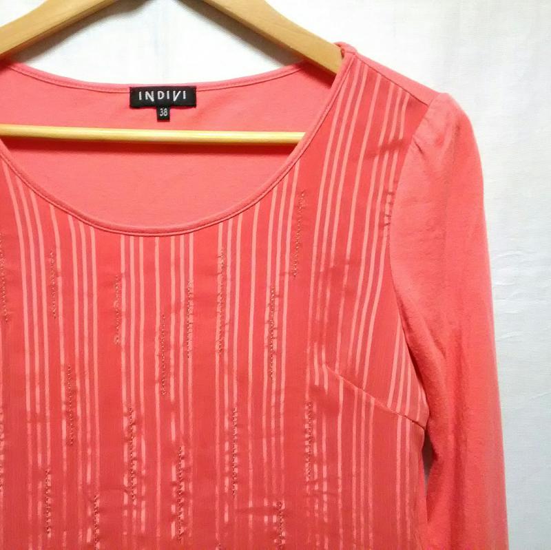 インディヴィ INDIVI カットソー 長袖 38 無地 X 刺繍 桃 / ピンク / レディース USED 古着 中古 10011890