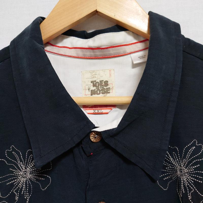 トーズオンザノーズ TOES ON THE NOSE シャツ、ブラウス 半袖 アロハシャツ XXL 刺繍 黒 / ブラック / X 白 / ホワイト / メンズ USED 古着 中古 10011927