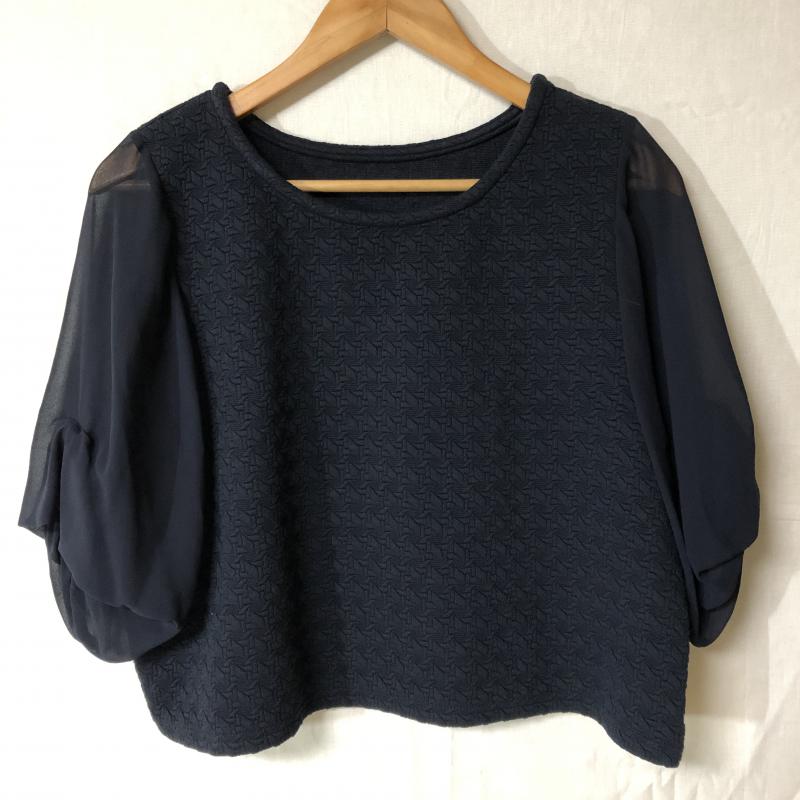 ヨーロ YOLO カットソー 七分袖 36 総柄 X 無地 紺 / ネイビー / レディース USED 古着 中古 10012276
