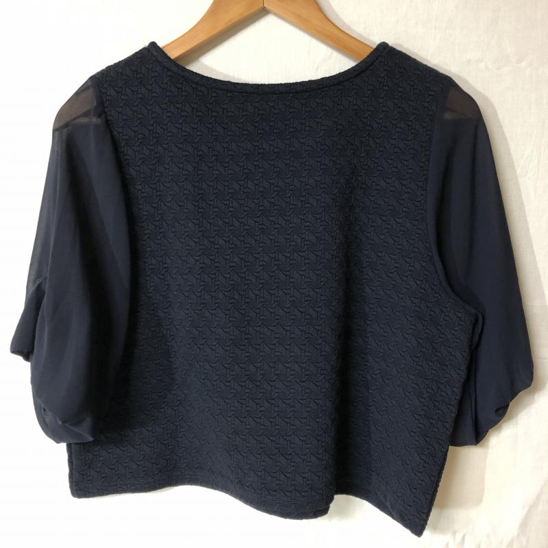 ヨーロ YOLO カットソー 七分袖 36 総柄 X 無地 紺 / ネイビー / レディース USED 古着 中古 10012276