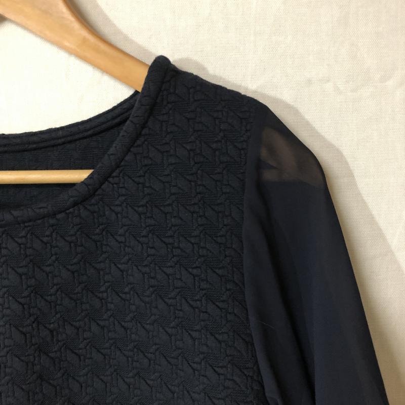 ヨーロ YOLO カットソー 七分袖 36 総柄 X 無地 紺 / ネイビー / レディース USED 古着 中古 10012276