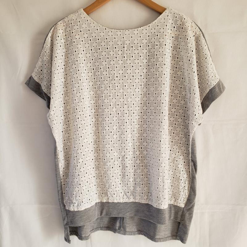 ヨーロ YOLO Tシャツ 半袖 前レース素材透け感あり 38 X 無地 灰 / グレー / X 白 / ホワイト / レディース USED 古着 中古 10012776