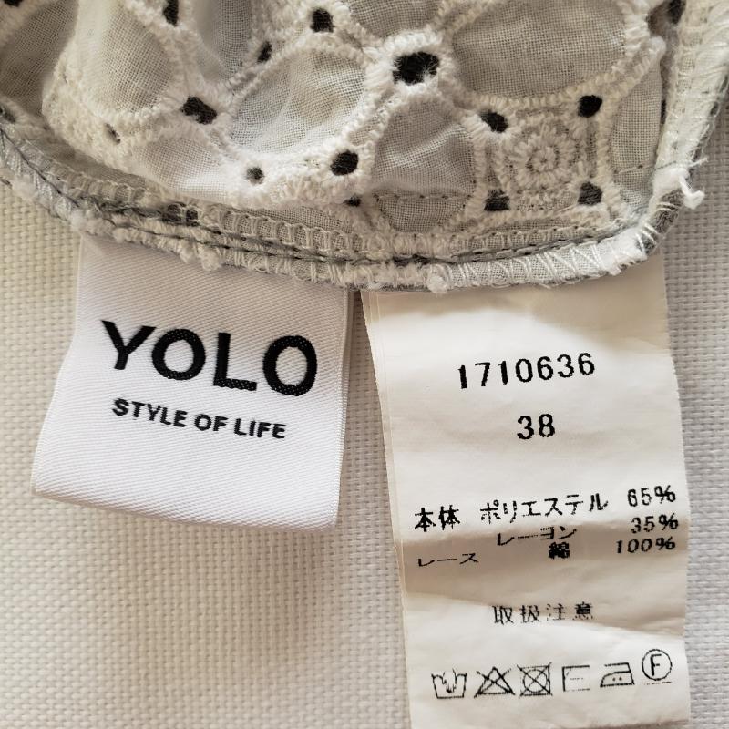 ヨーロ YOLO Tシャツ 半袖 前レース素材透け感あり 38 X 無地 灰 / グレー / X 白 / ホワイト / レディース USED 古着 中古 10012776