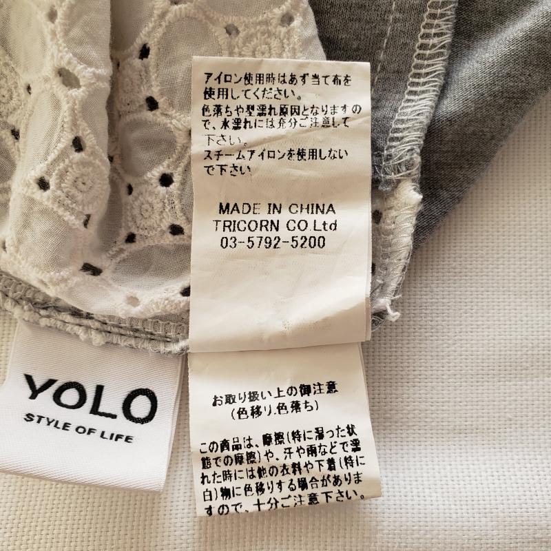 ヨーロ YOLO Tシャツ 半袖 前レース素材透け感あり 38 X 無地 灰 / グレー / X 白 / ホワイト / レディース USED 古着 中古 10012776