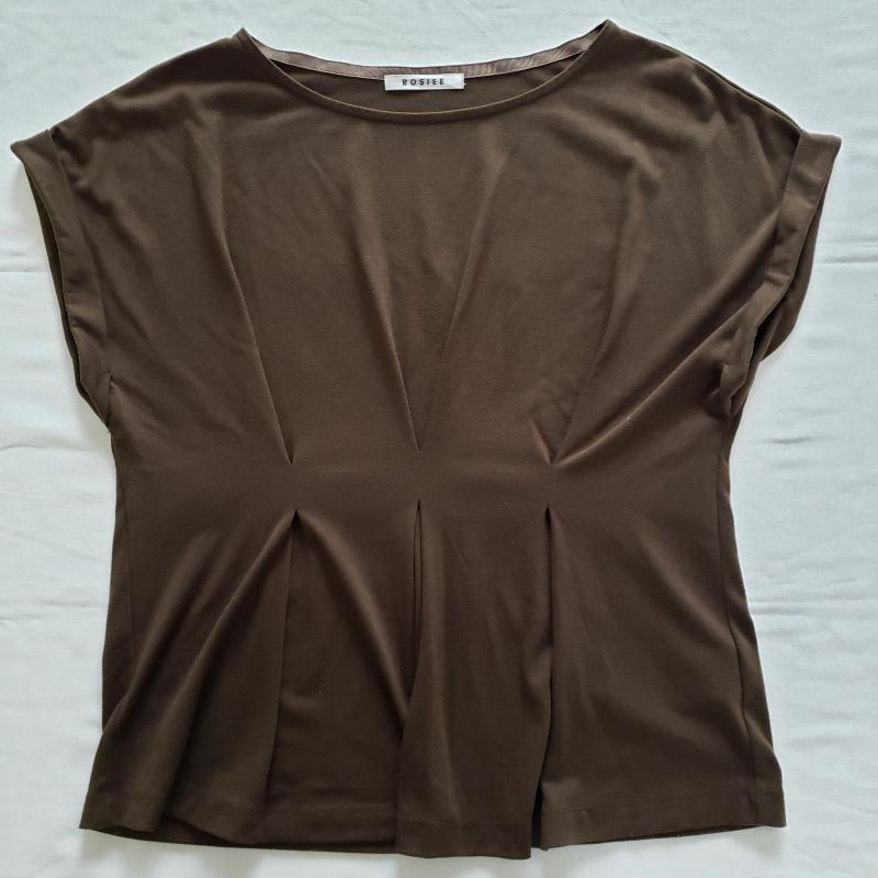 ロージー ROSIEE カットソー 半袖 胸下に切り返し丸首 40 無地 X 茶 / ブラウン / レディース USED 古着 中古 10012777