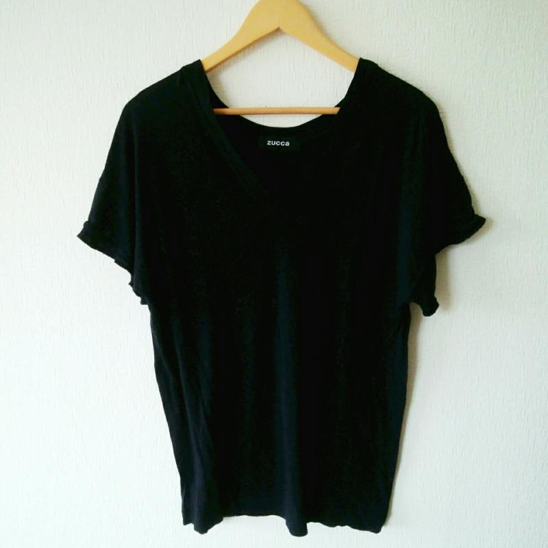 ズッカ ZUCCa カットソー 半袖 M 無地 黒 / ブラック / レディース USED 古着 中古 10012929