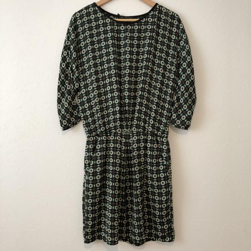 ザラベーシック ZARA BASIC ワンピース ひざ丈スカート ドルマンスリーブワンピース M 総柄 黒 / ブラック / X 茶 / ブラウン / X 緑 / グリーン / X 灰 / グレー / レディース USED 古着 中古 10012949