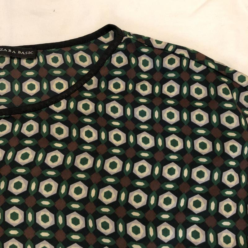 ザラベーシック ZARA BASIC ワンピース ひざ丈スカート ドルマンスリーブワンピース M 総柄 黒 / ブラック / X 茶 / ブラウン / X 緑 / グリーン / X 灰 / グレー / レディース USED 古着 中古 10012949