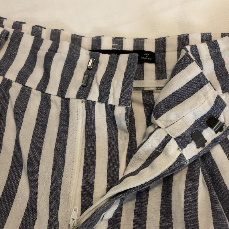 ザラベーシック ZARA BASIC パンツ スラックス ワイドパンツ S ストライプ 白 / ホワイト / X 紺 / ネイビー / レディース USED 古着 中古 10012957