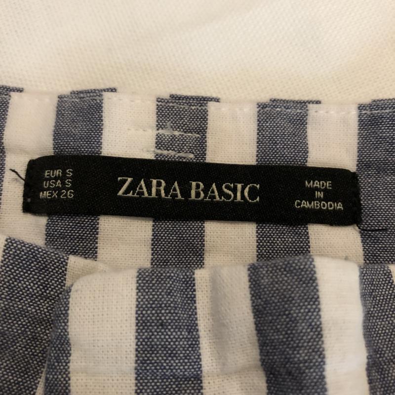 ザラベーシック ZARA BASIC パンツ スラックス ワイドパンツ S ストライプ 白 / ホワイト / X 紺 / ネイビー / レディース USED 古着 中古 10012957