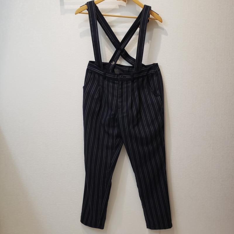 ローリーズファーム LOWRYS FARM ボトムス ボトムス サスペンダー付きクロップドパンツ L ストライプ 紺 / ネイビー / X 灰 / グレー / レディース USED 古着 中古 10013152