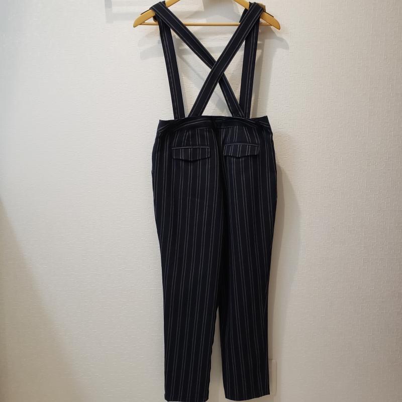 ローリーズファーム LOWRYS FARM ボトムス ボトムス サスペンダー付きクロップドパンツ L ストライプ 紺 / ネイビー / X 灰 / グレー / レディース USED 古着 中古 10013152