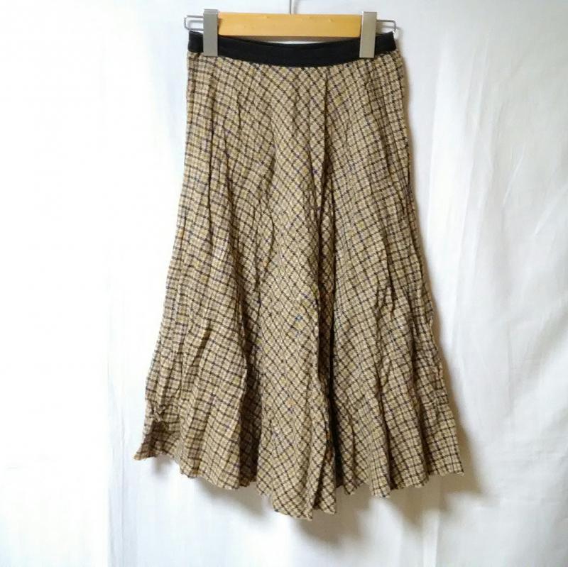 ツノダパリ TSUNODA Paris スカート ひざ丈スカート 36 チェック 黒 / ブラック / X ベージュ / ベージュ / レディース USED 古着 中古 10013175