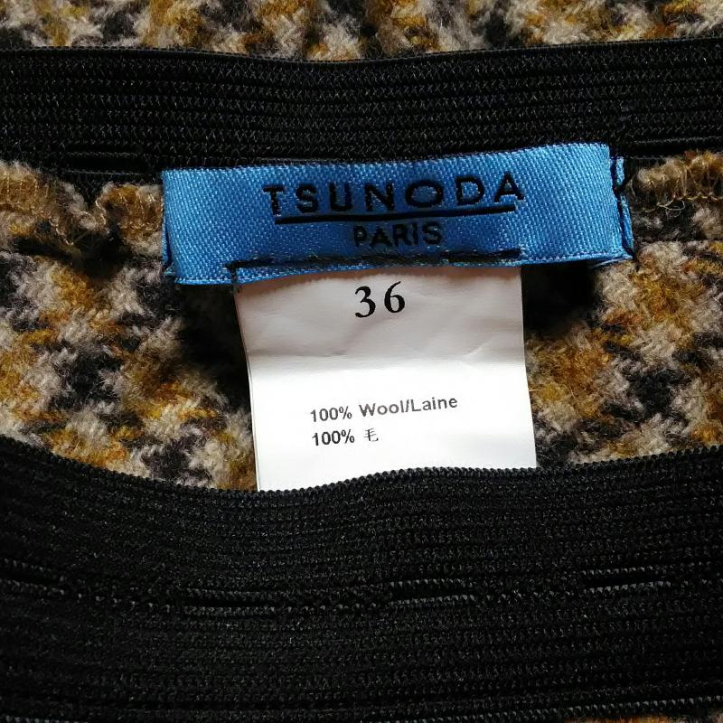 ツノダパリ TSUNODA Paris スカート ひざ丈スカート 36 チェック 黒 / ブラック / X ベージュ / ベージュ / レディース USED 古着 中古 10013175