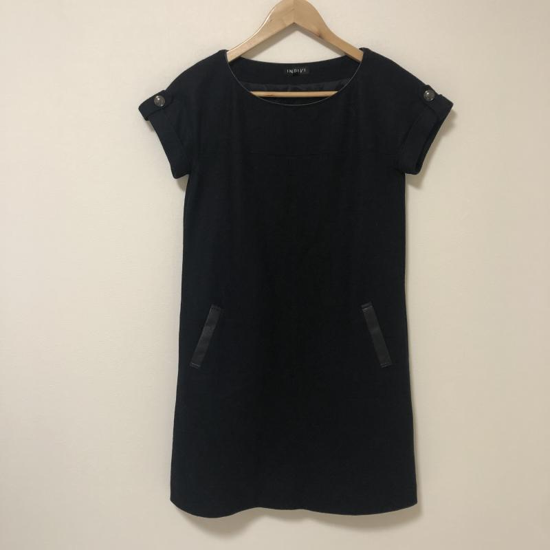 インディヴィ INDIVI ワンピース ひざ丈スカート 無地 黒 / ブラック / レディース USED 古着 中古 10013362