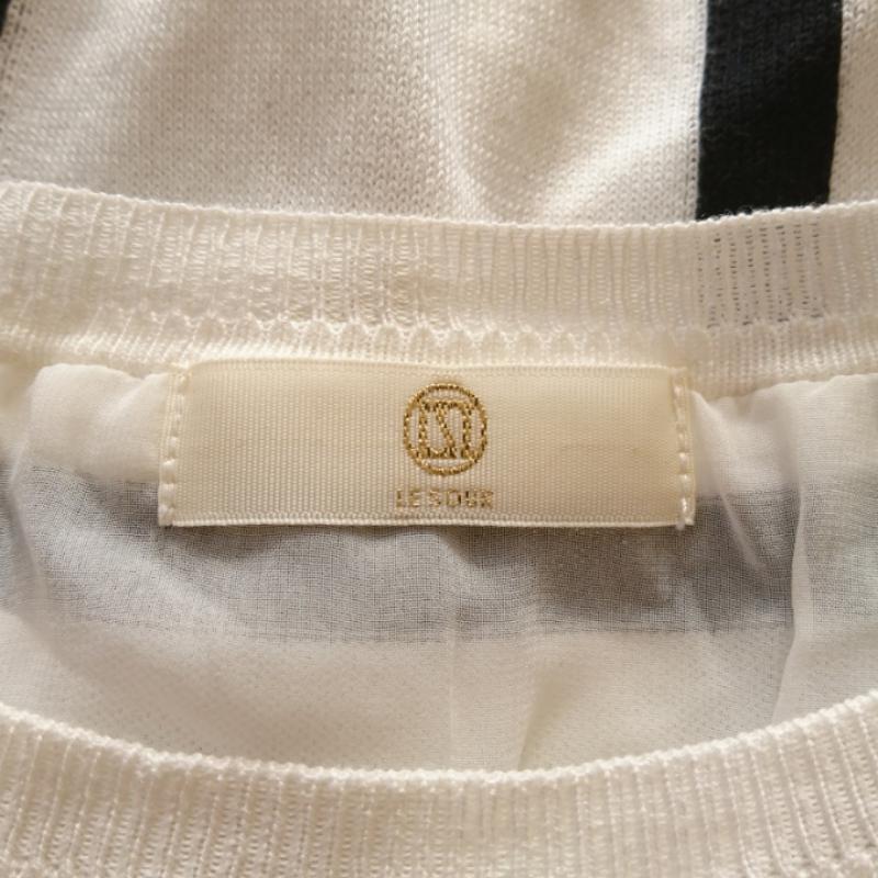 ルスーク LESOUK カットソー 長袖 38 無地 X チェック 白 / ホワイト / X 黒 / ブラック / レディース USED 古着 中古 10013485