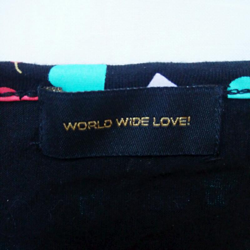 ワールドワイドラブ WORLD WIDE LOVE! カットソー 長袖 1 総柄 黒 / ブラック / X 赤 / レッド / X 緑 / グリーン / X 紫 / パープル / レディース USED 古着 中古 10013536