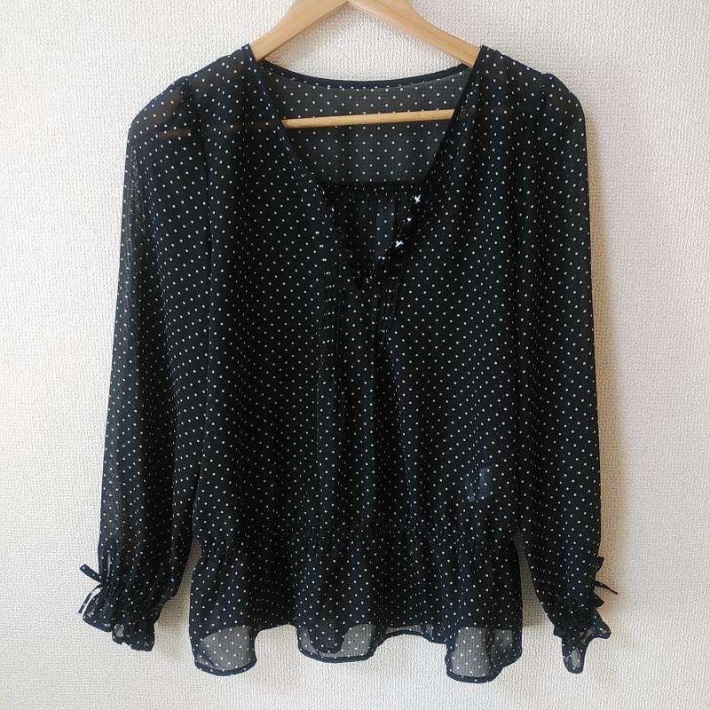 ニッセン n, シャツ、ブラウス 長袖 M ドット 黒 / ブラック / X 白 / ホワイト / レディース USED 古着 中古 10013875