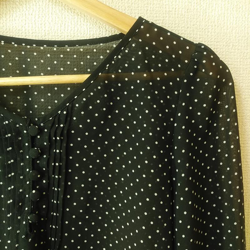 ニッセン n, シャツ、ブラウス 長袖 M ドット 黒 / ブラック / X 白 / ホワイト / レディース USED 古着 中古 10013875