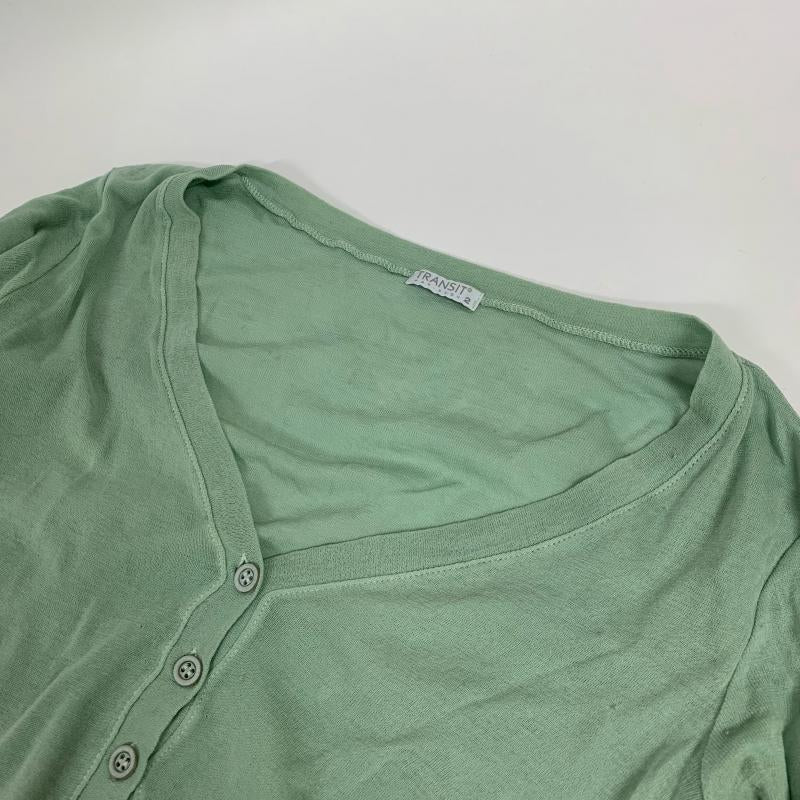 トランジットパーサッチ transit par-such カットソー 長袖 ニットカットソー 無地 緑 / グリーン / レディース USED 古着 中古 10013996