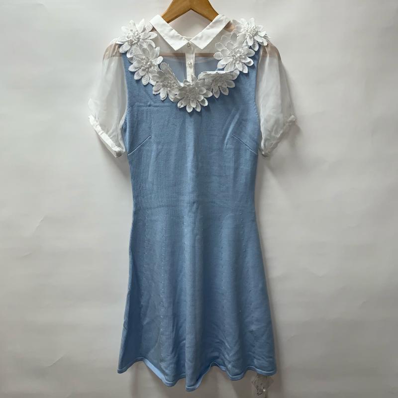 エミリアウィズ Emiria wiz ワンピース ひざ丈スカート M 無地 X 花柄 X 白 / ホワイト / X 青 / ブルー / レディース USED 古着 中古 10014031