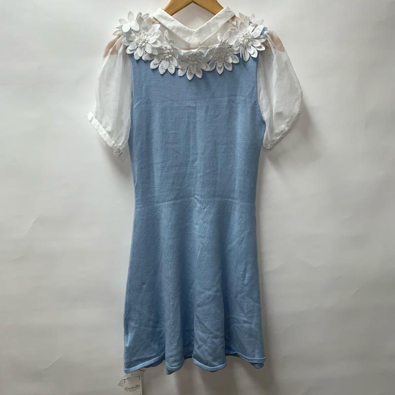 エミリアウィズ Emiria wiz ワンピース ひざ丈スカート M 無地 X 花柄 X 白 / ホワイト / X 青 / ブルー / レディース USED 古着 中古 10014031