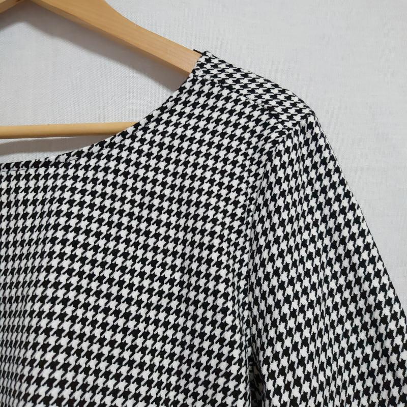 ザラベーシック ZARA BASIC カットソー 長袖 S 千鳥格子 白 / ホワイト / X 黒 / ブラック / レディース USED 古着 中古 10014467