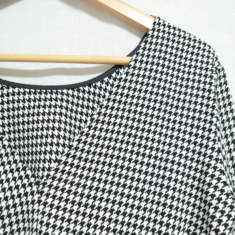 ザラベーシック ZARA BASIC カットソー 長袖 S 千鳥格子 白 / ホワイト / X 黒 / ブラック / レディース USED 古着 中古 10014467