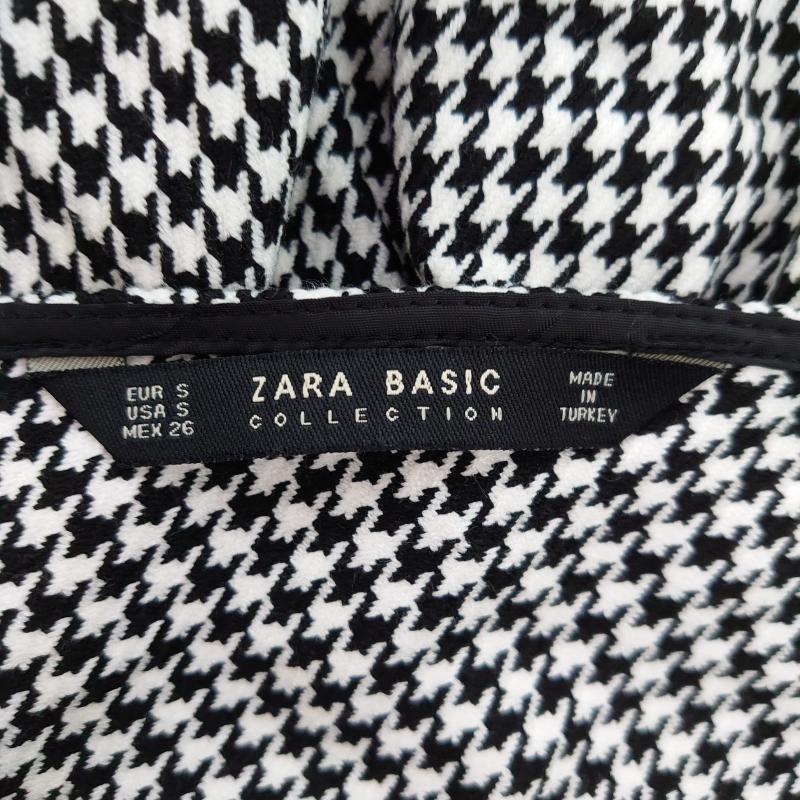 ザラベーシック ZARA BASIC カットソー 長袖 S 千鳥格子 白 / ホワイト / X 黒 / ブラック / レディース USED 古着 中古 10014467