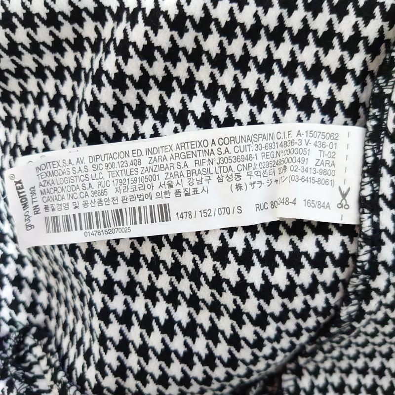 ザラベーシック ZARA BASIC カットソー 長袖 S 千鳥格子 白 / ホワイト / X 黒 / ブラック / レディース USED 古着 中古 10014467