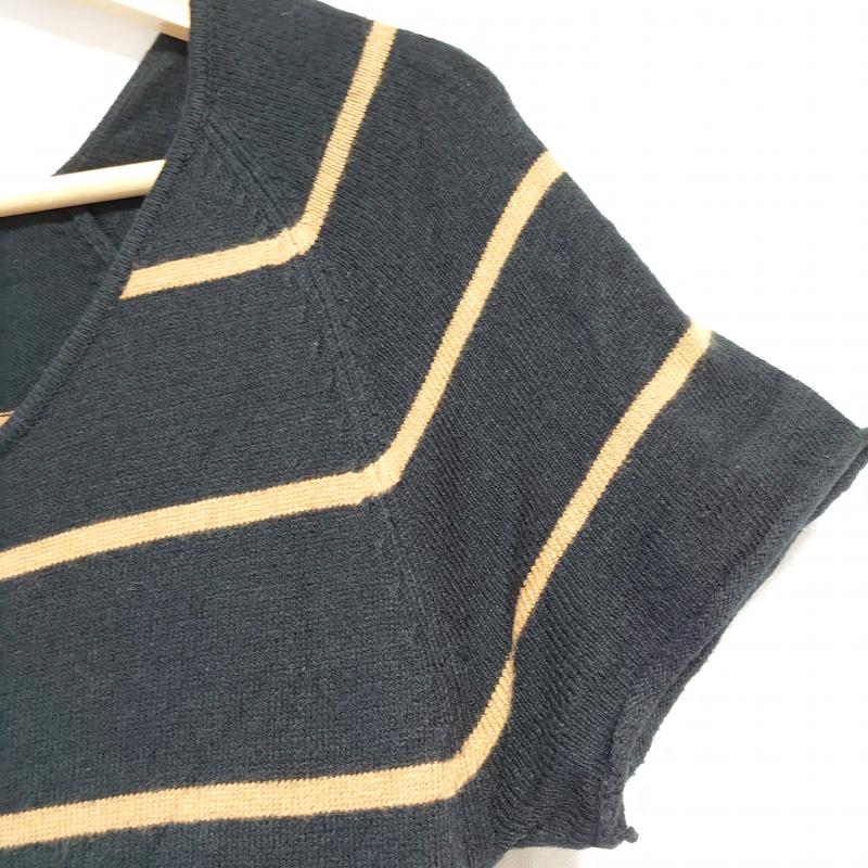 サルーン Saloon ワンピース ひざ丈スカート FREE ボーダー柄 黒 / ブラック / X 茶 / ブラウン / レディース USED 古着 中古 10014471