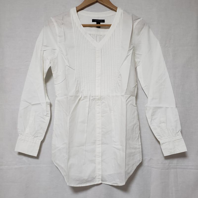 ランズエンド LANDS'END シャツ、ブラウス 長袖 Vネック M 無地 X 白 / ホワイト / レディース USED 古着 中古 10015250