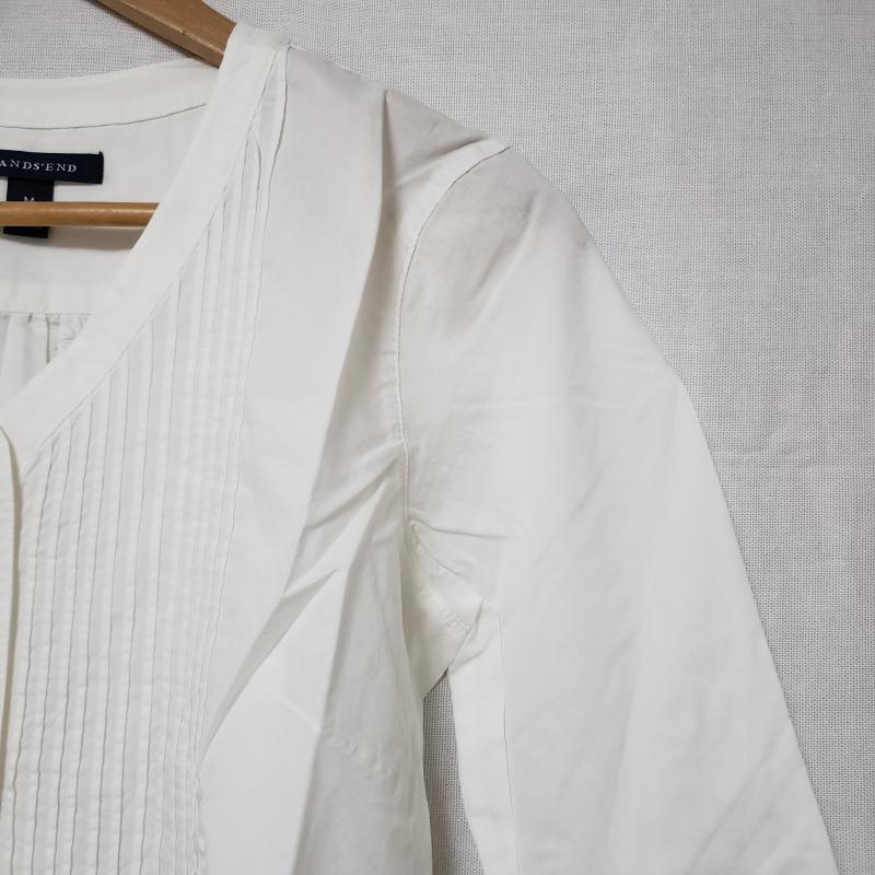 ランズエンド LANDS'END シャツ、ブラウス 長袖 Vネック M 無地 X 白 / ホワイト / レディース USED 古着 中古 10015250