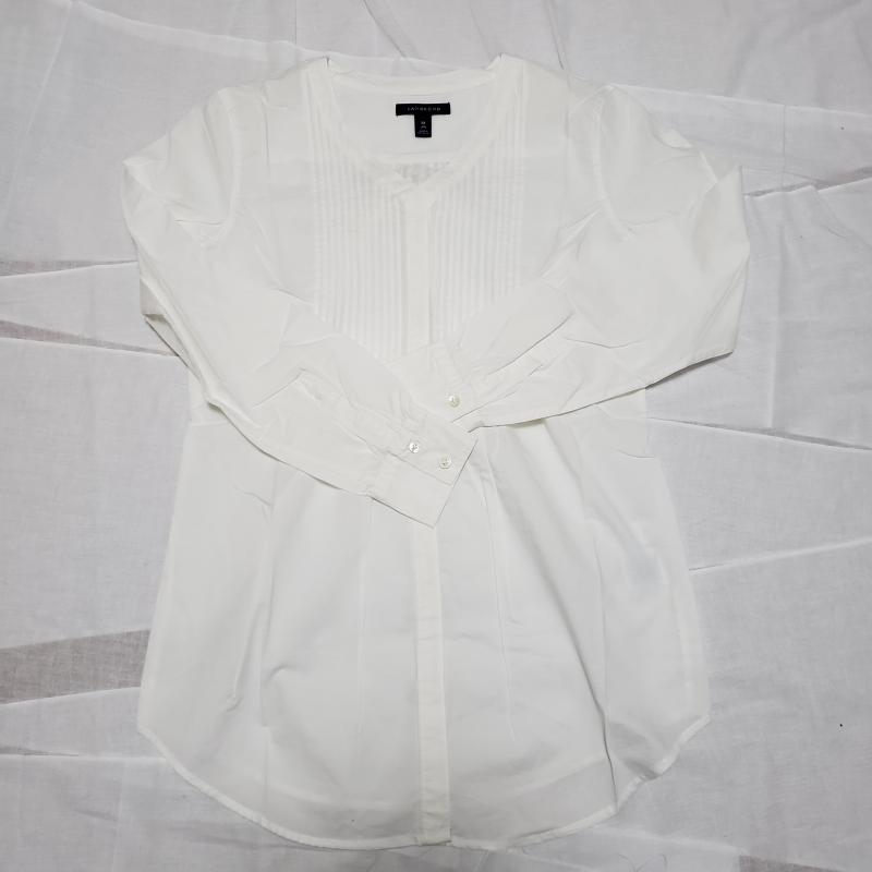 ランズエンド LANDS'END シャツ、ブラウス 長袖 Vネック M 無地 X 白 / ホワイト / レディース USED 古着 中古 10015250