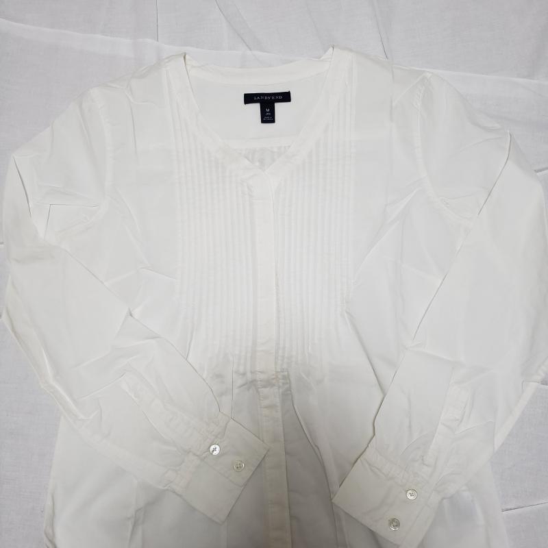 ランズエンド LANDS'END シャツ、ブラウス 長袖 Vネック M 無地 X 白 / ホワイト / レディース USED 古着 中古 10015250