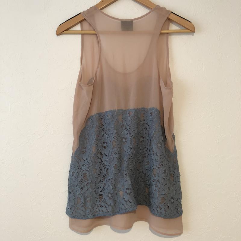 パオラフラーニ PAOLA FRANI カットソー 半袖 シフォン レース ノースリーブカットソー 38 無地 X 花柄 X ベージュ / ベージュ / X 青 / ブルー / レディース USED 古着 中古 10015369