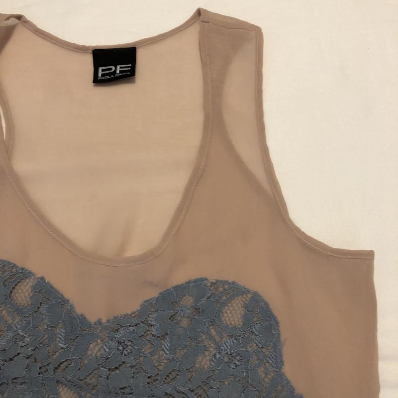 パオラフラーニ PAOLA FRANI カットソー 半袖 シフォン レース ノースリーブカットソー 38 無地 X 花柄 X ベージュ / ベージュ / X 青 / ブルー / レディース USED 古着 中古 10015369