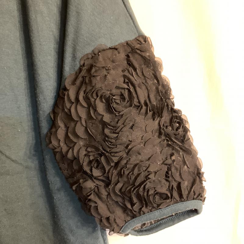 アウィーエフ AuieF カットソー 七分袖 無地 緑 / グリーン / X 黒 / ブラック / レディース USED 古着 中古 10015606