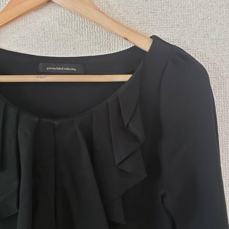 グリーンレーベルリラクシング green label relaxing ワンピース ひざ丈スカート 無地 黒 / ブラック / レディース USED 古着 中古 10015624