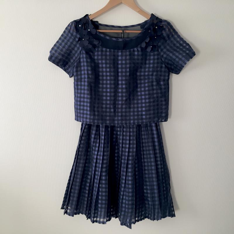 ウィルセレクション WILLSELECTION セットアップ セットアップ M チェック X 花柄 青 / ブルー / X 紺 / ネイビー / レディース USED 古着 中古 10015867