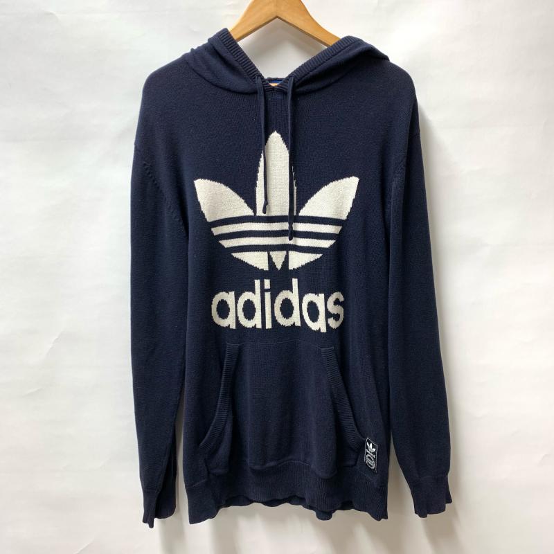 アディダス adidas ニット、セーター 長袖 ニットパーカー M 無地 X ロゴ、文字 紺 / ネイビー / X 白 / ホワイト / メンズ USED 古着 中古 10015871